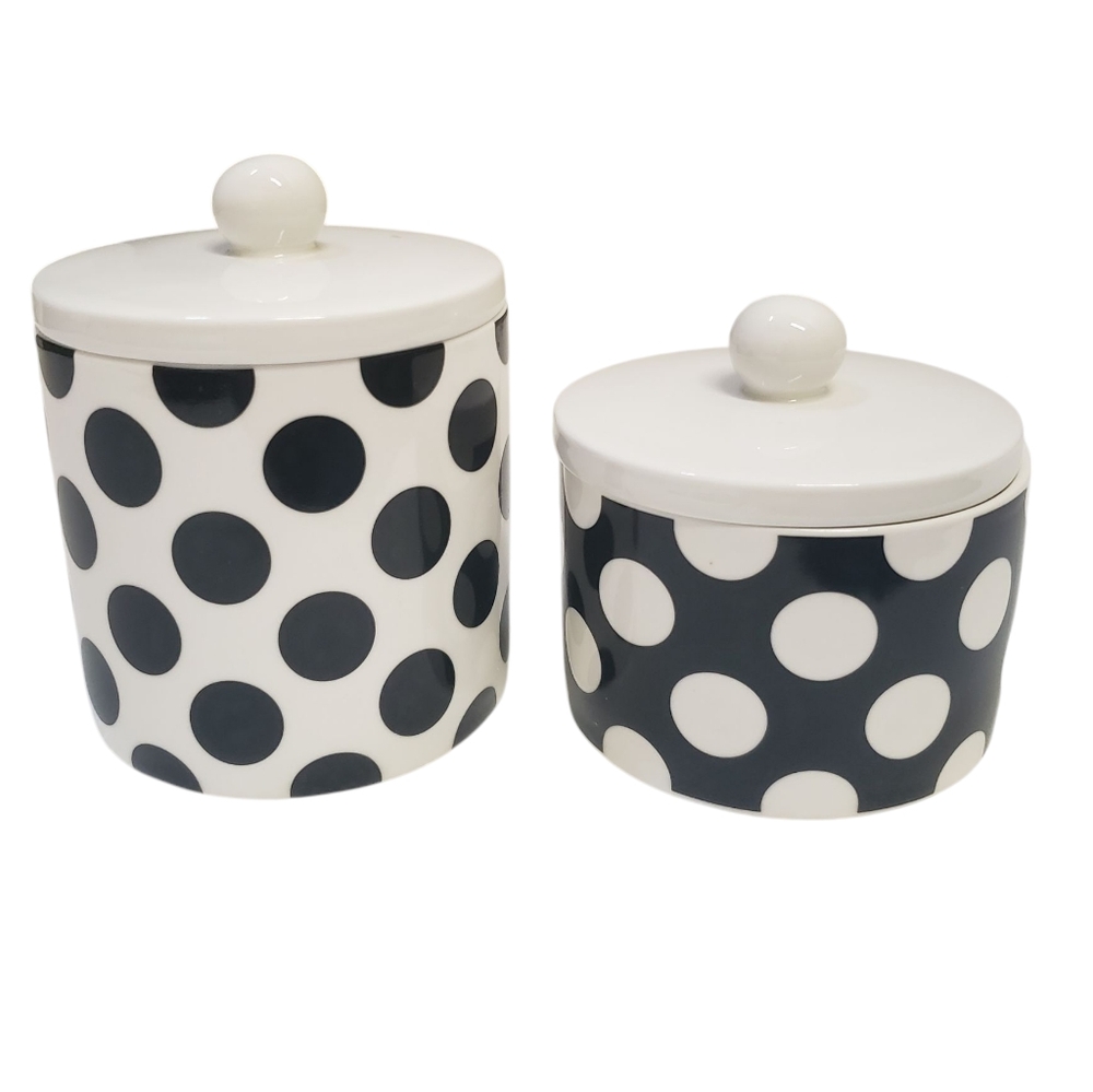 Sephora Vanity Jars Beauty Insider Canister Make Up Ceramic Polka Dot w Lids
